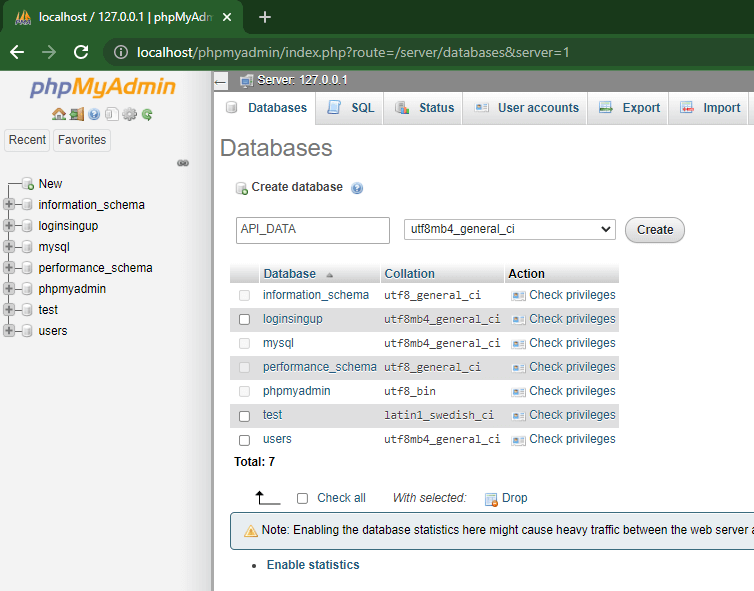 Create New Database for Creating API in PHP