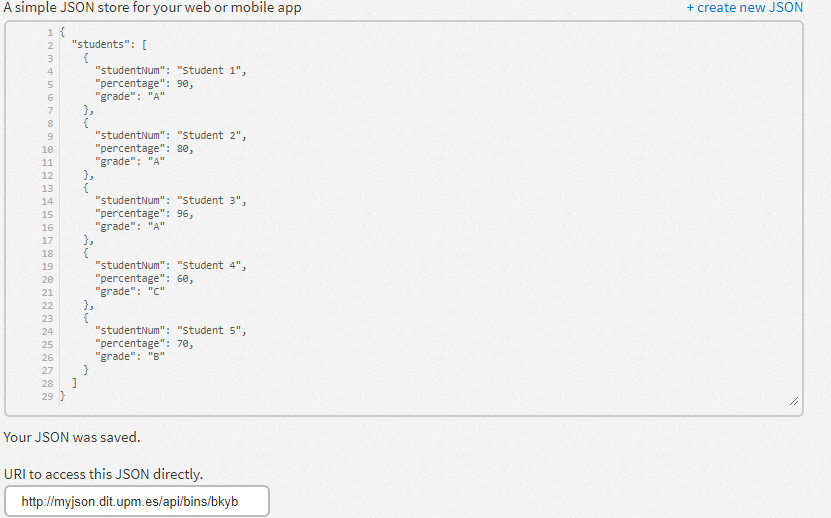 Creation of JSON file