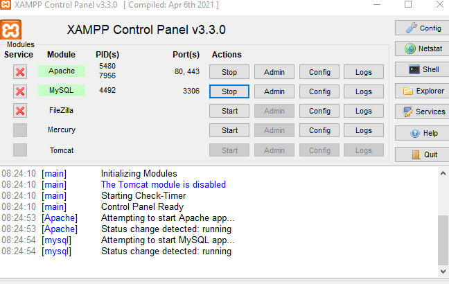 Open XAMPP and Start Apache and MySQL