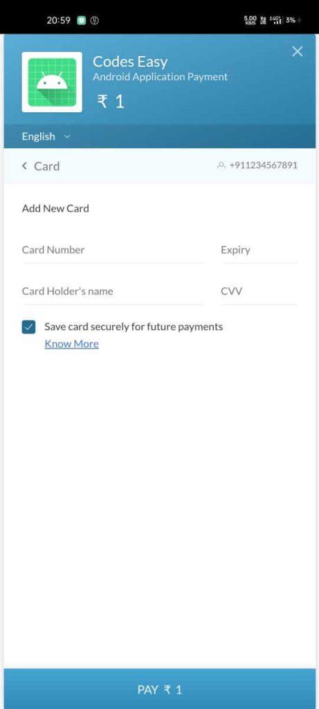 Pay form Card Razorpay Integration in Android