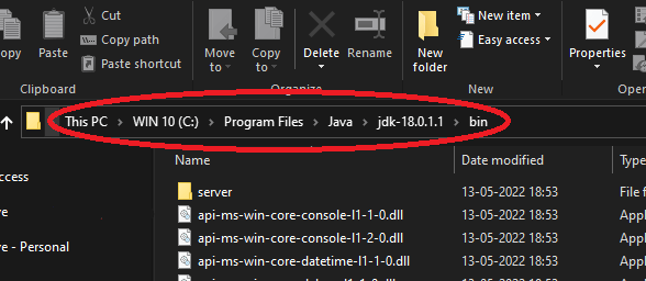 JDK Path in File Explorer