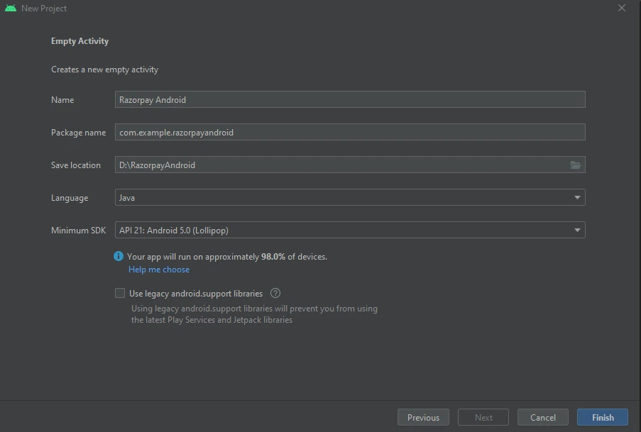 Android Studio Razorpay Integration in Android Project Name