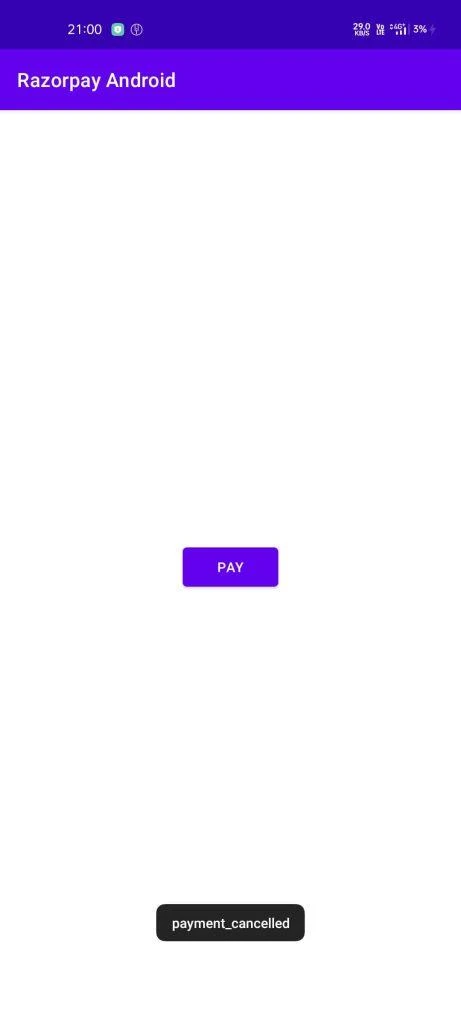 Cancel Payment in Razorpay Integration in Android