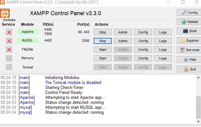 Open XAMPP and Start Apache and MySQL