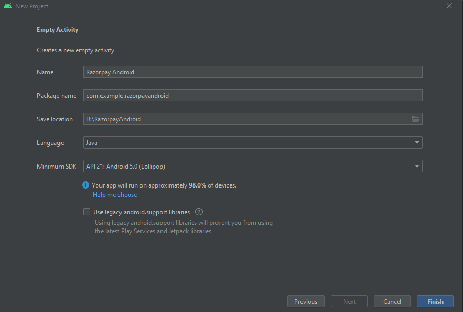 Android Studio Razorpay Integration in Android Project Name